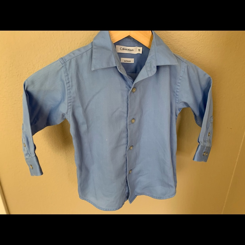 Calvin Klein boys LS dress sateen shirt blue 3T